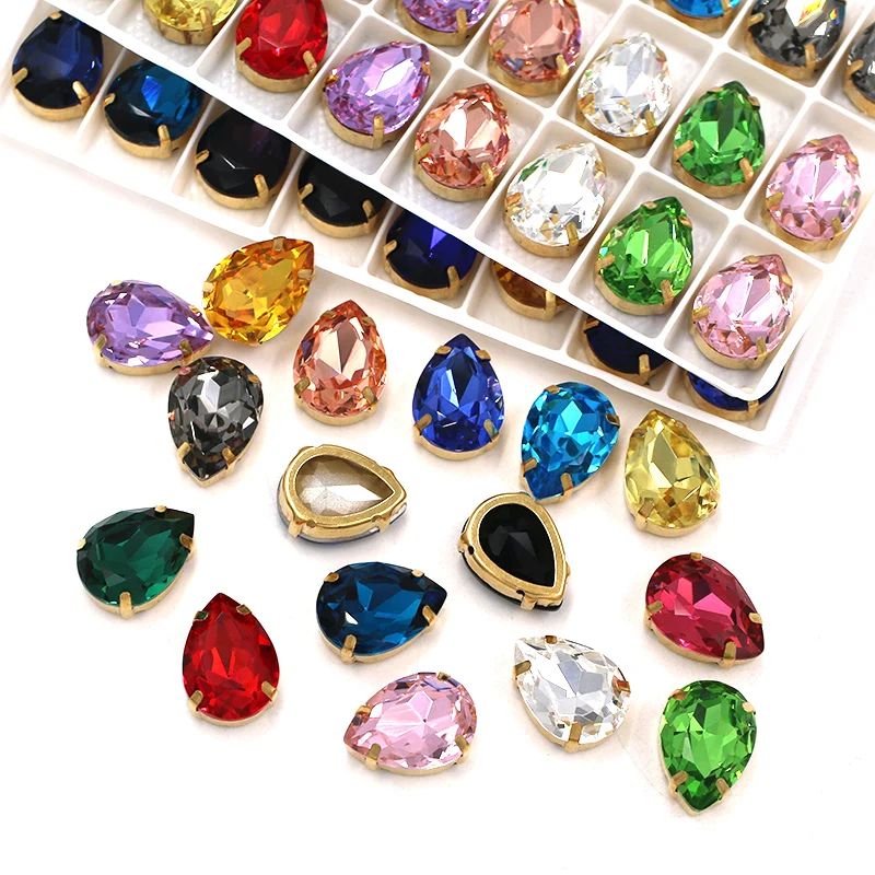 Clothing Accessories High Quality Glass Crystal Stones Teardrop Shape Gold Claw Setting Sew On Rhinestones Diy Garment/Shoes/Bag