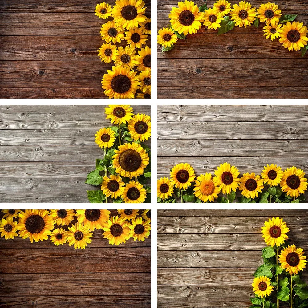 

Avezano Brown Wood Board Photography Background Sunflower Baby Shower Birthday Party Banne Photo Backdrop Studio Photophone Prop