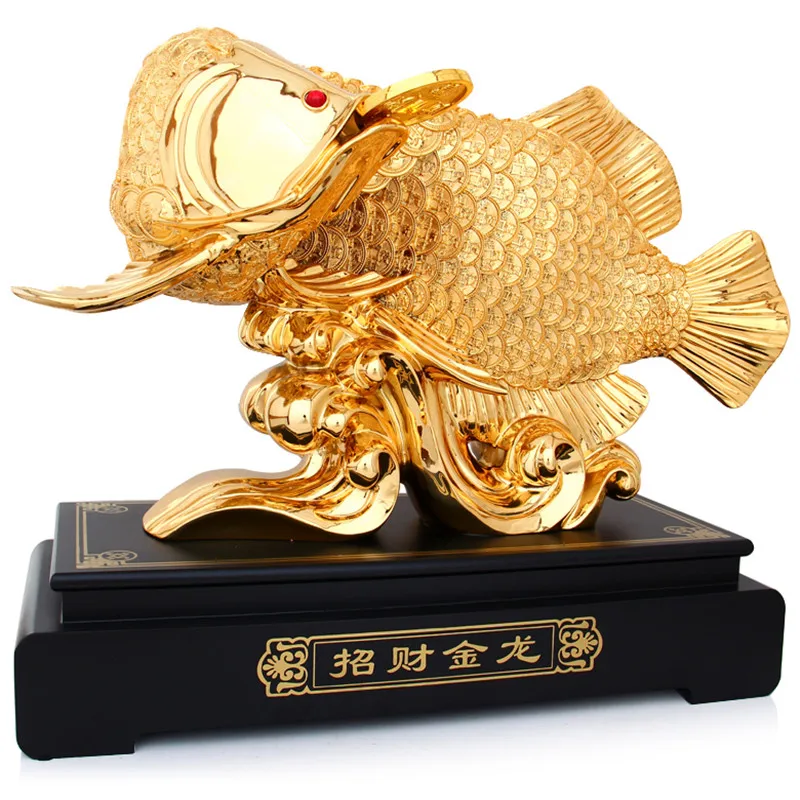 Resin Feng Shui Gold Gragon Fish Living Room TV Cabinet Arts and Crafts Hotel Office  Family Decorations Statue