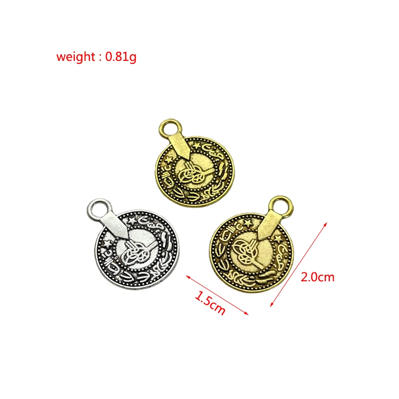 Ju Yuan Metal alloy disc Ottoman tugra logo pendant for jewelry making DIY bracelet necklace accessory charms