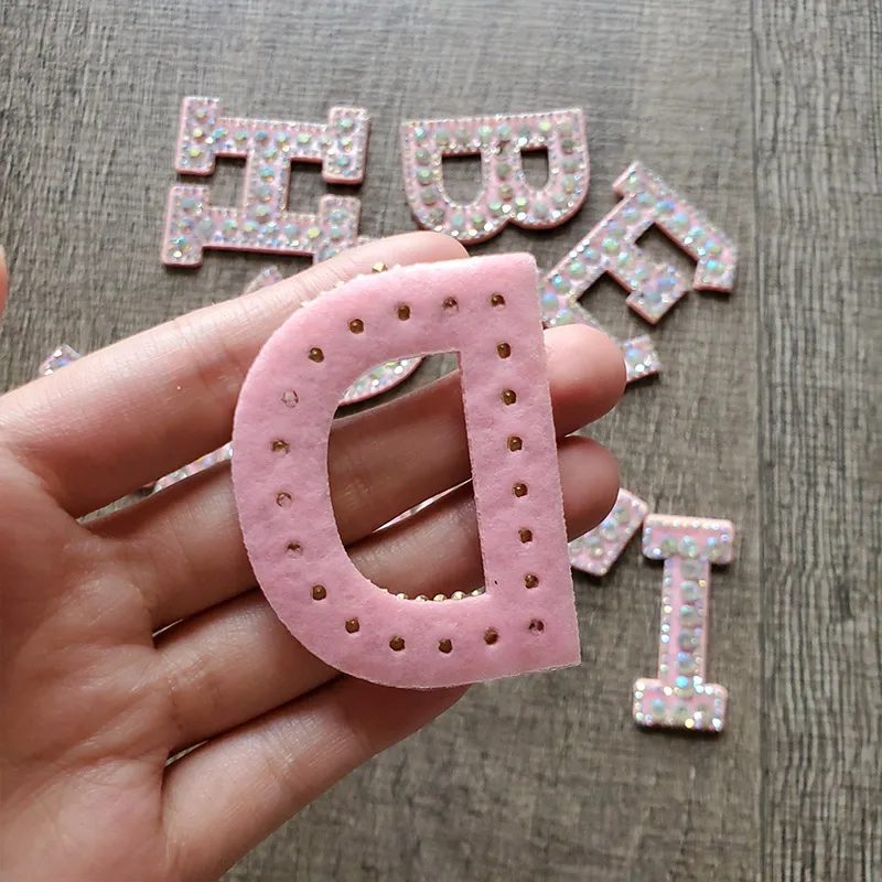 Pink A-Z Letter Rhinestone Alphabet Applique 3D Iron On Patch Clothing Badge Apparel Clothes Bag Shoe Garment Embroidery Patches