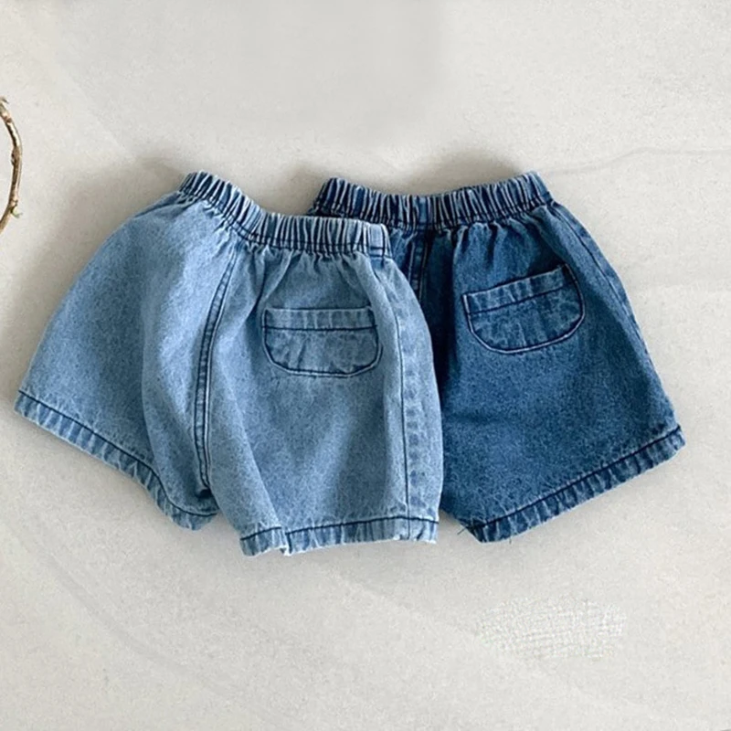 Zomer Babykleertjes Effen Denim Baby Shorts Elastische Taille Bloeier Casual Kleding