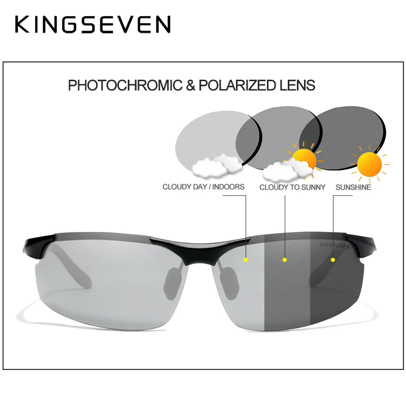 KINGSEVEN Photochromic Aluminum Sunglasses For Men Polarized UV400 Day Night Driving Glasses High Quality Anti-Glare Eyewear