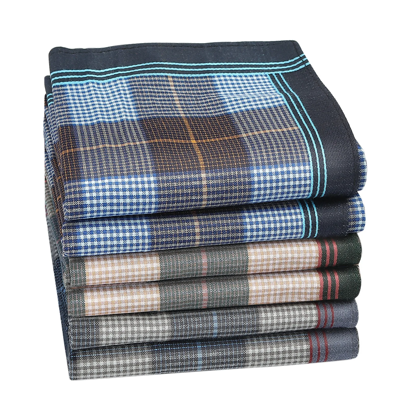 6/12PCs Men\'s Handkerchief Cotton Square Dark Grid Mixed Tri-Color Classic Vintage Business Checked  Multicolor Gentleman Pocket