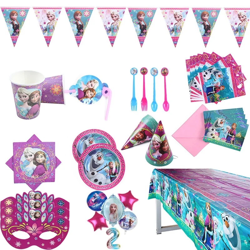 Disney Frozen Anna Princess Tableware Set Children Happy Birthday Kids Party Supplies Decor Tablecloth, Paper Towel Baby Shower