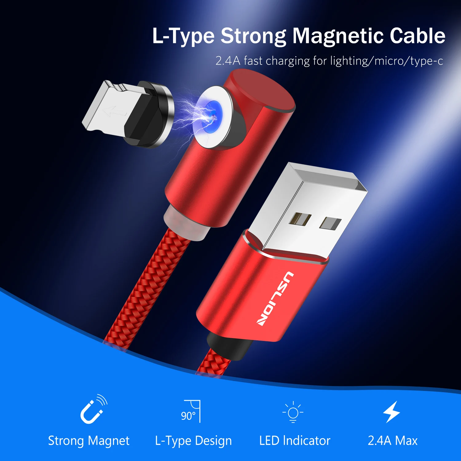 USLION Magnetic Micro USB Cable Type-c Charging Charge For iPhone 12 Xiaomi Redmi Samsung Huawei mate 30 20 pro P20 P10 P9 HONOR