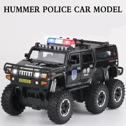 Hummer H2 Tire Alloy Car Model, Diecasts Metal Toy, Modificado Polícia Off-Road Veículos, Som e Luz, Kids Gift, 1:28, 6x6