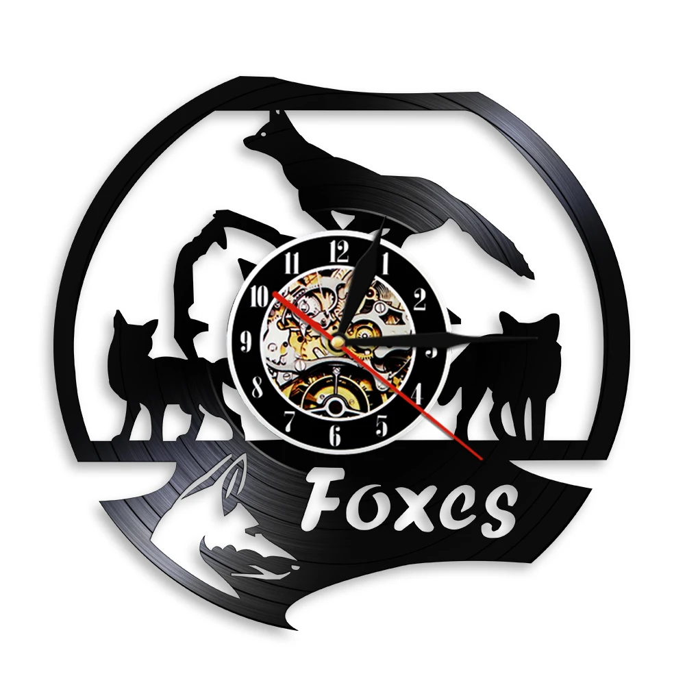 Fox Family Wall Clock Modern Design Wild Animal Vinyl Record Wall Clock 3D Hanging Watches Handmade Nursery Decor For Kids