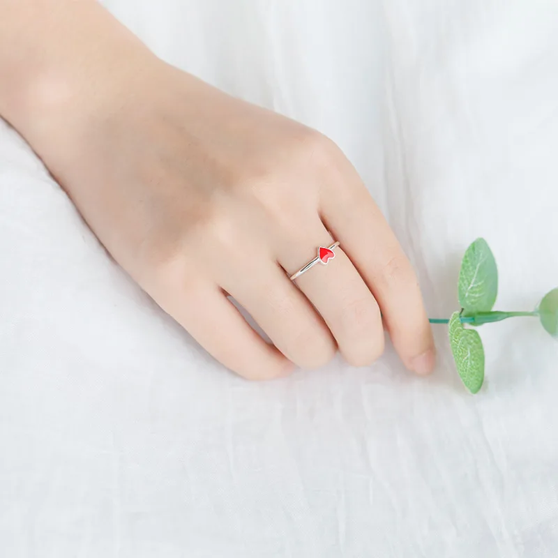 New Arrivals 925 Sterling Silver Red Heart Rings for Women Adjustable Size Ring Fashion sterling-silver-jewelry