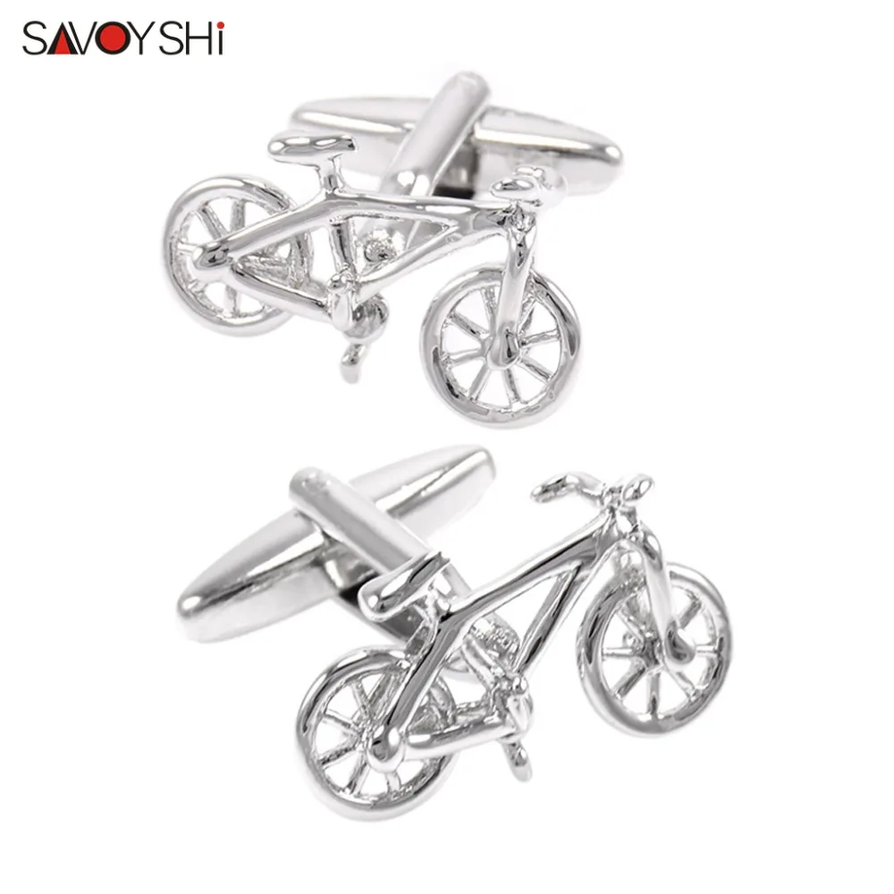 SAVOYSHI Cufflinks for Mens Shirt Cuffs Novelty Silver Color Bicycle Cuff links Male Gift Fashion Jewelry Free Engraving Name