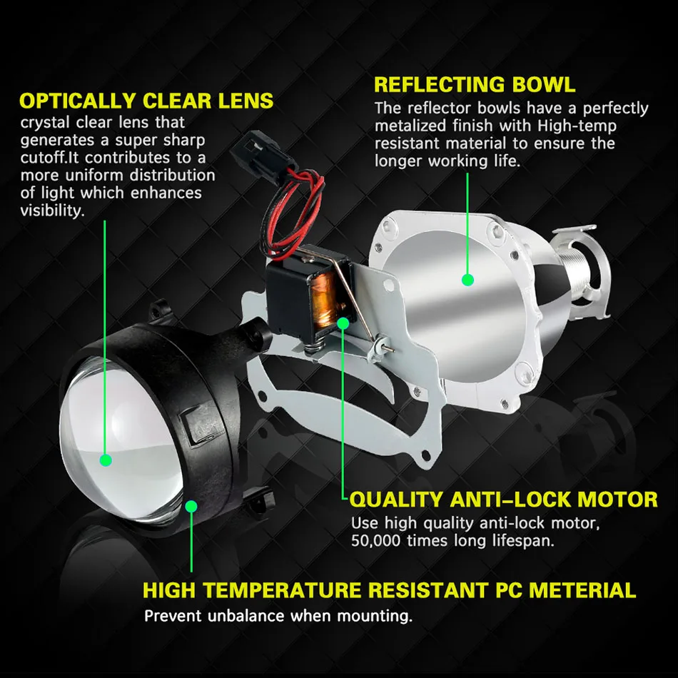 AILEO 2x 2.5 inch Led Angel eyes Bi-xenon Projector lens Driving Light DRL H4 H7 H11 Car Retrofit Styling Use H1 light Universal