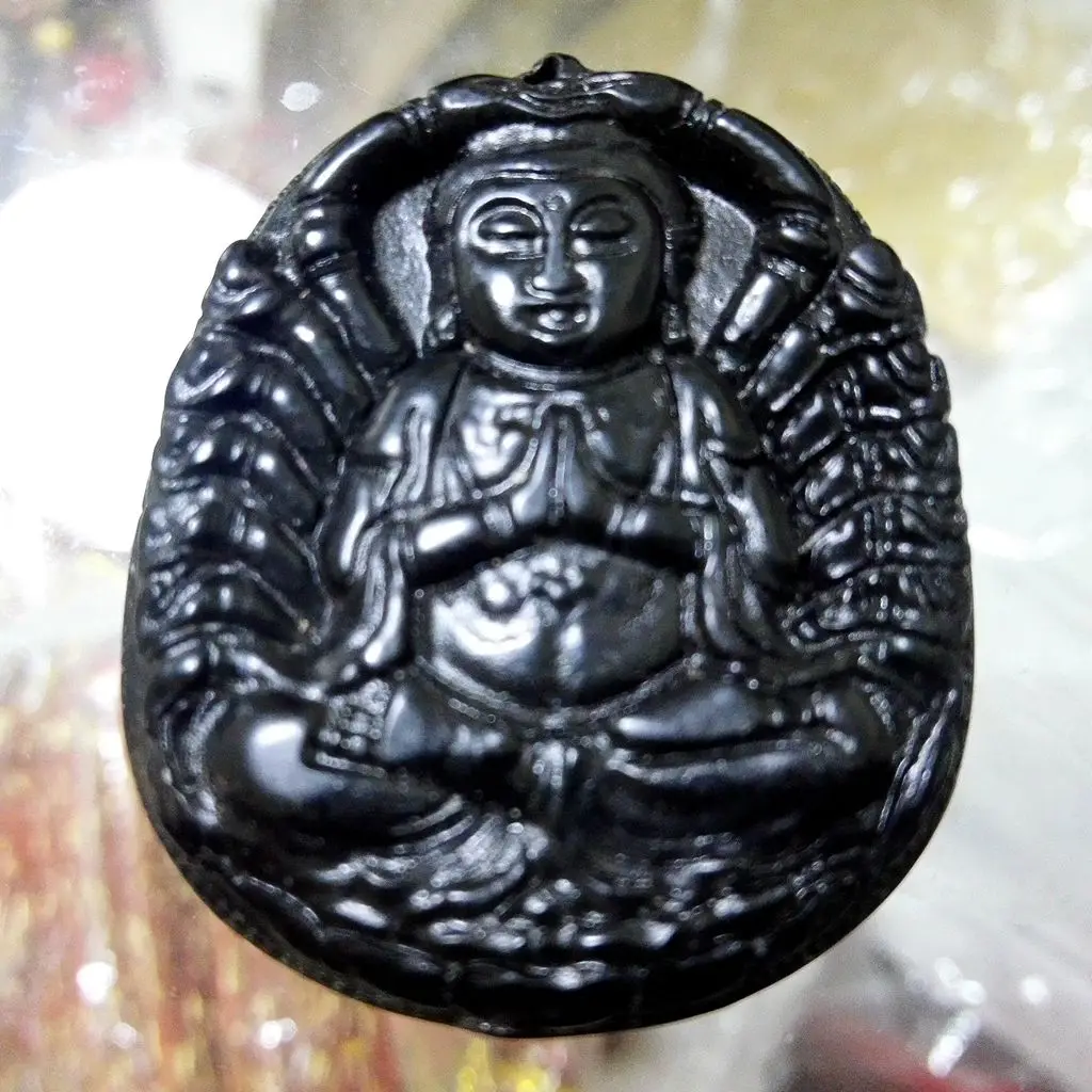 Black Green Chalcedony Thousands Hands Kwan-Yin Tibetan Buddhism  Amulet Pendant NO. 214