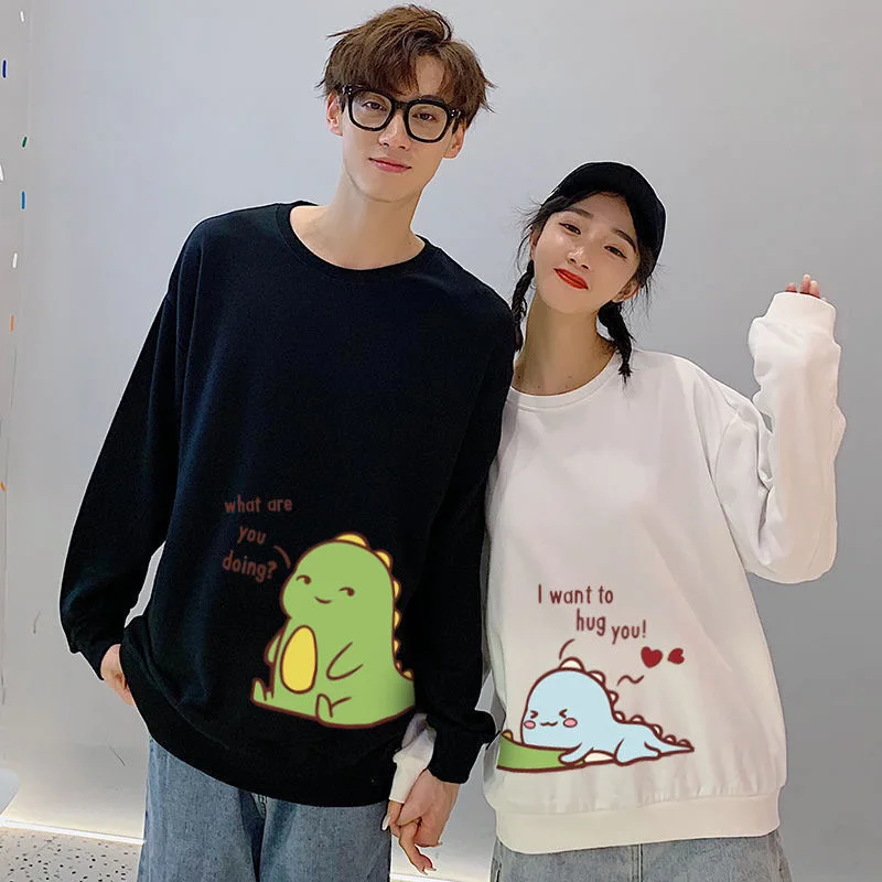 

Women's sweater 2021 early autumn thin section cute loose cartoon dinosaur long-sleeved sweater Korean round neck couple outfit