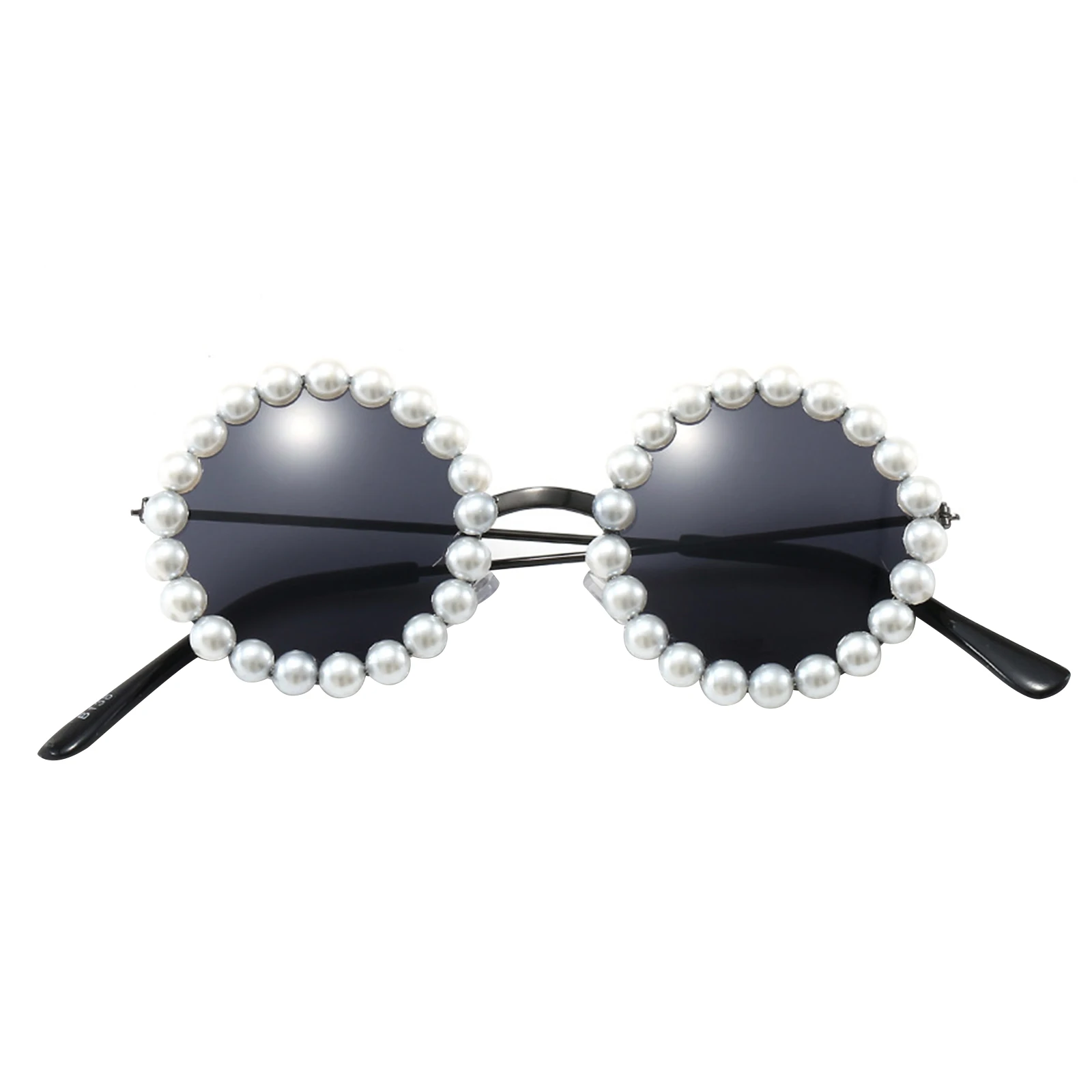 Boys Girls Sunglasses Round Lenses with Pearl Decoration Retro Anti-Ultraviolet Sunscreen Eyewear