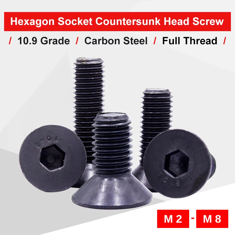 1-50 PCS Hexagon Hex Socket Countersunk Screw M2 M2.5 M3 M4 M5 M6 M8  Blackening Of Carbon Steel Grade10.9 Match With Hex Wrench