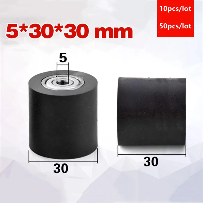 10pcs/50pcs flat guide wheel 5*30*30mm bearing 635ZZ 635 PU soft rubber coated pulley 5x30x30 mm