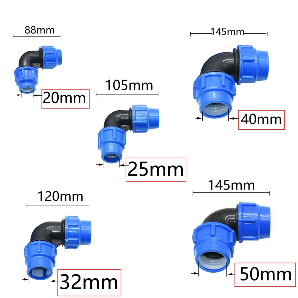 20mm/25mm/32mm/40mm/50mm rura PE szybkie złącze 90 stopni redukcja łokcia szybkie połączenie uchwyty plastikowe