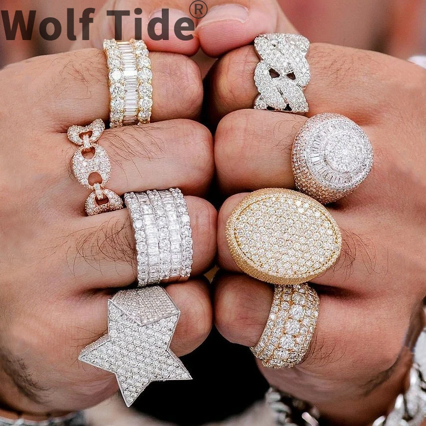 

Hip Hop CZ Cubic Zirconia Pentagram Finger Ring Iced Out White Gold Bling Baguette for Women Men Boyfriend Luxury Jewelry Gifts