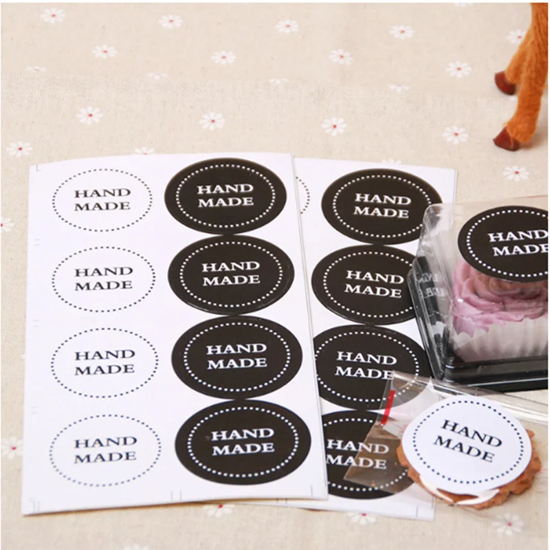 80PCS/lot Round Black and white HAND MADE Craft paper Sealing sticker/Vintage DIY Gifts posted/Baking Decoration label