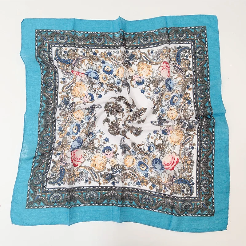 Russian Small Scarf Handkerchief 70x70CM Ethnic Floral Pattern Printed Women Neck Head Scarf Hijab Headband Style Ukraine Scarf