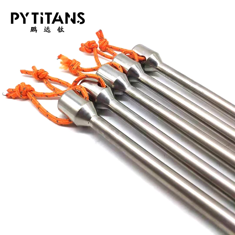 Factory High Quality Big Titanium Tent Peg camping ultralight stake 10*330mm with Rope Outdoor by PYTITANS