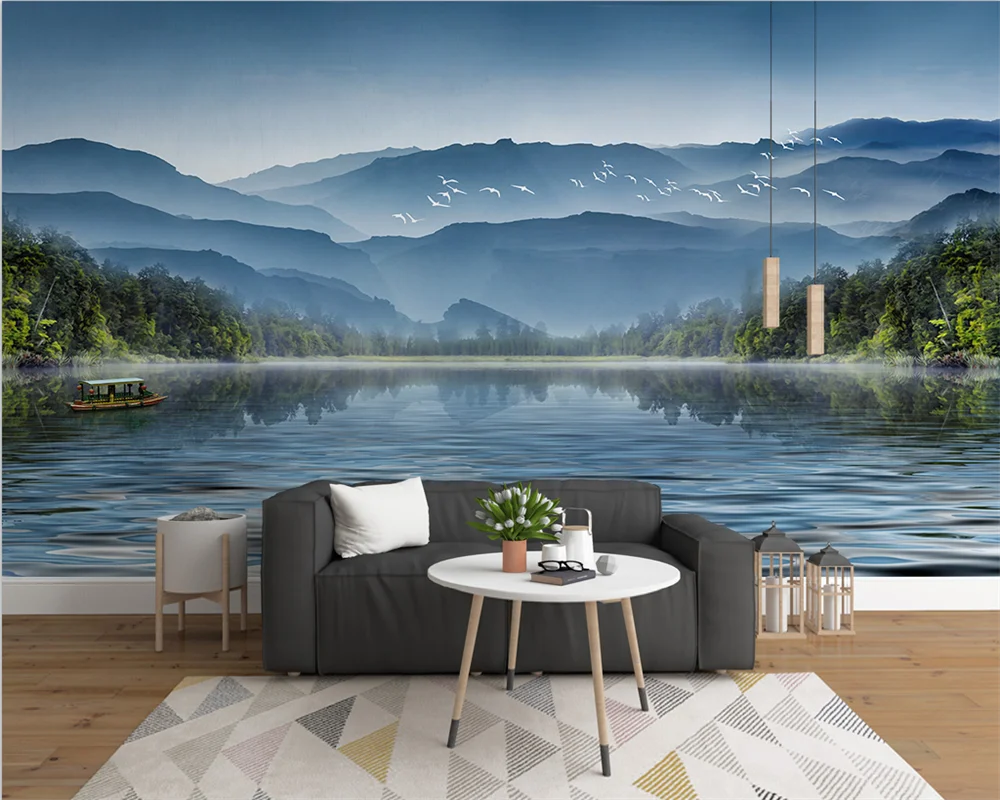 

beibehang papel de parede Customize new Chinese style atmospheric artistic conception ink landscape sofa TV background wallpaper