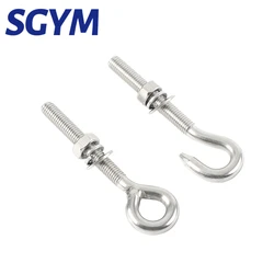 SGYM M5/M6/M8/M10 304 Stainless Steel Sheep Eye screw Bolt Lifting Ring/Hook With Nuts Washers And Spring Washer Closed Hook