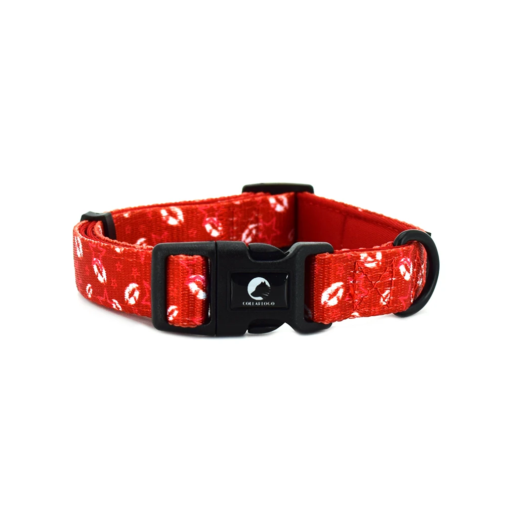 Adjustable Pet Dog Collar Durable Soft Cute Creative Colored Red Lip Print Design Leash Neoprene Harness With Poop Bag Dispenser