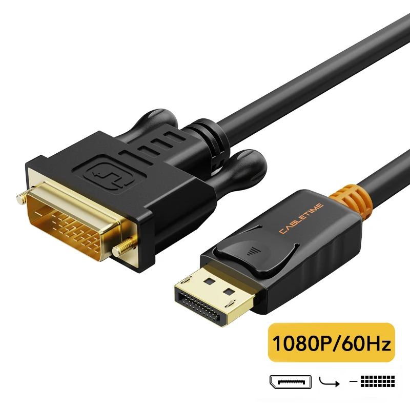 CABLETIME Display-Port-zu-DVI-Kabel, 1,8 m, DP-zu-DVI-Adapterkabel, Konverter, DisplayPort-Eingang zu DVI-Ausgang für HP C074