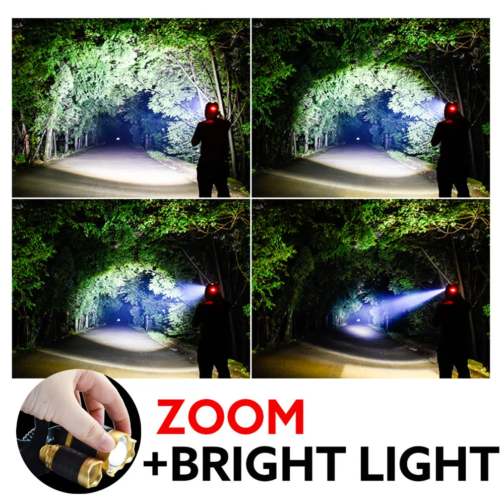 Imagem -03 - High Lumens Zoom Led Farol Farol Farol Lanterna Tocha Luz Bateria 18650 Camping Pesca t6