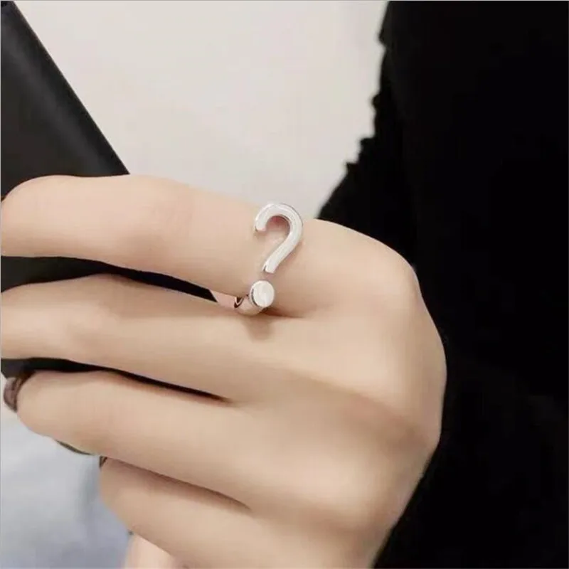 Women's 925 Sterling Silver Question Mark Shape Opening Ring