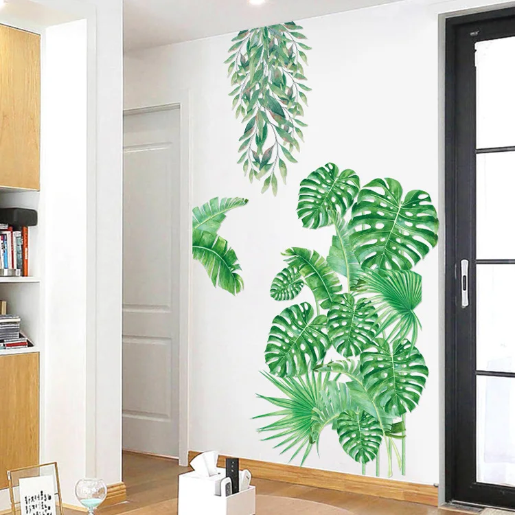 Große tropische Pflanze Wanda uf kleber Schlafzimmer Wohnzimmer Dekoration PVC selbst klebende Wandbild Wohnkultur Kunst Aufkleber grüne Blatt Tapete – Detail 4