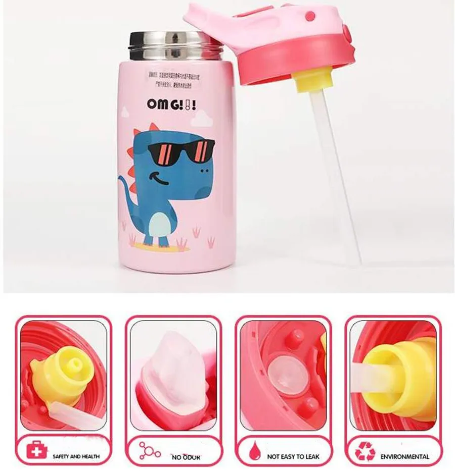 Hot Sales Cute Children Powdered Milk Kettle Cartoon Stainless Steel 316 Straw Thermos Flasks Baby\'s Stuff Vacuum Water Bottle