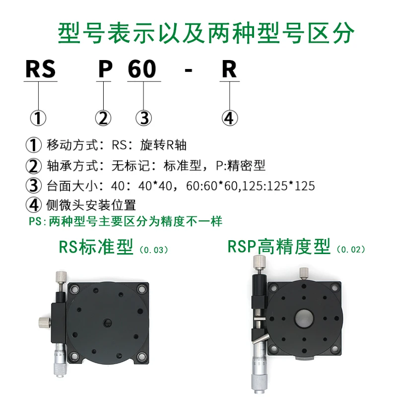 R-axis Rotary Sliding Table, Manual Adjustment of Displacement Platform, 360 Fine Adjustment of Angle Indexing Plate RS60/40/90