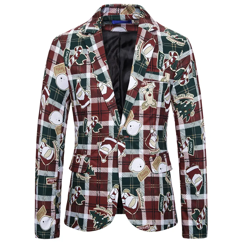 New arrival Christmas clothing men's suit casual long-sleeved Santa print blazer jacket men's Christmas blazer jacket