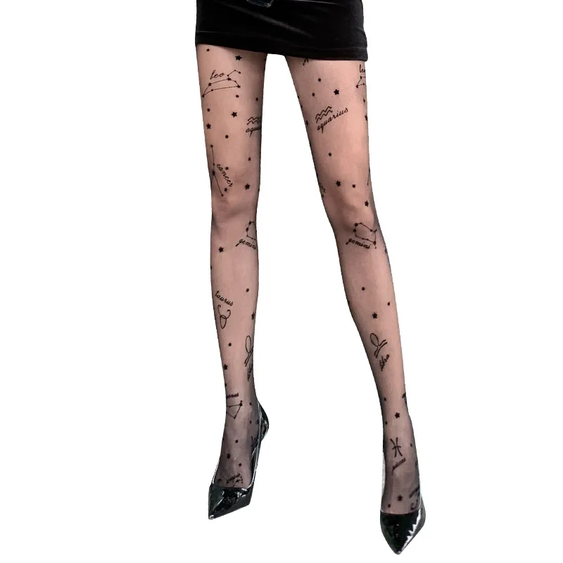 New Arrival Women Tights With Pattern Sexy Flocking Constellation Patterned Woman Pantyhose Popsocket Luxury Patterned Tights