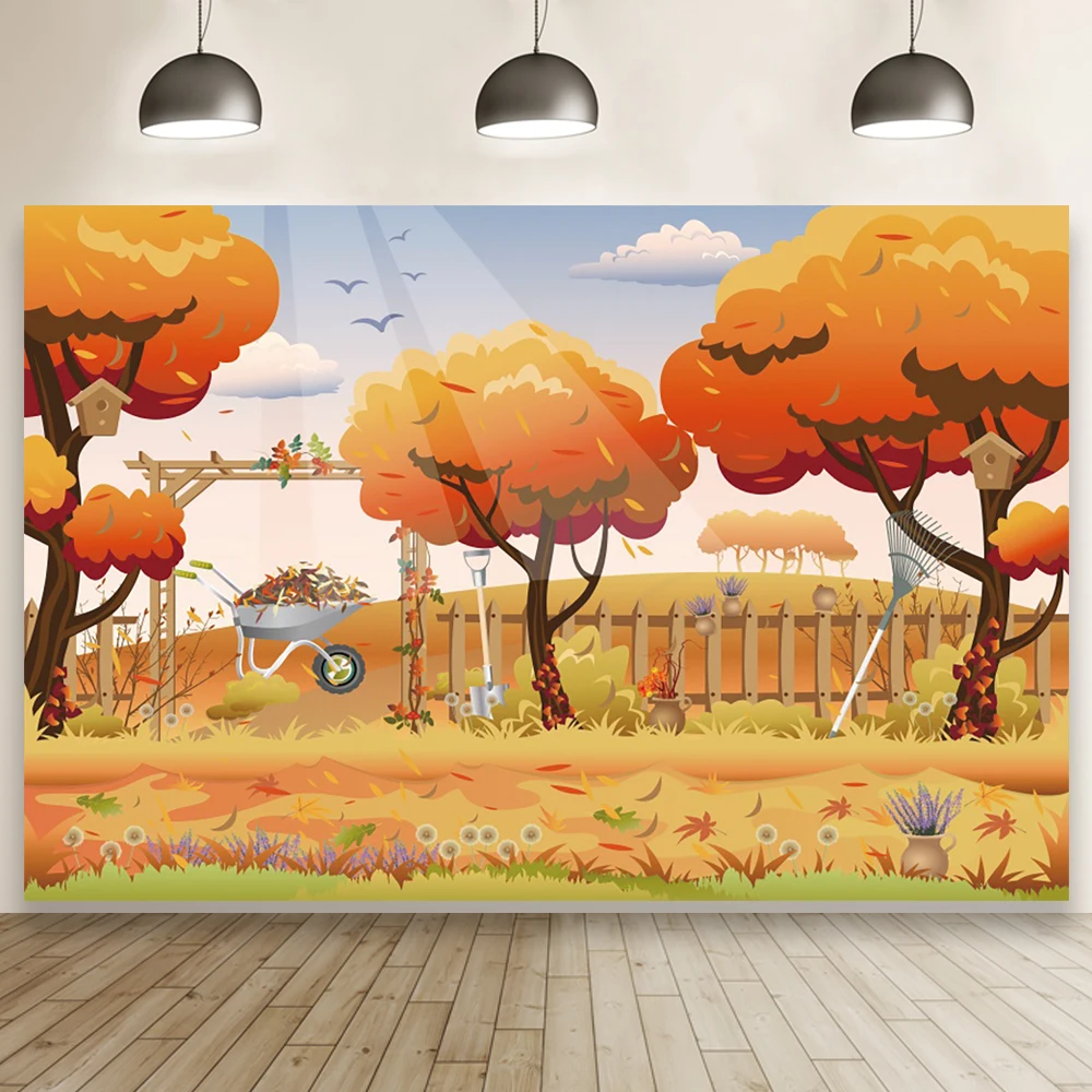 Laeacco Autumn Farm Cartoon Background Baby Room Decor Birthday Portrait Photographic Photo Backdrop For Photo Studio Photozone