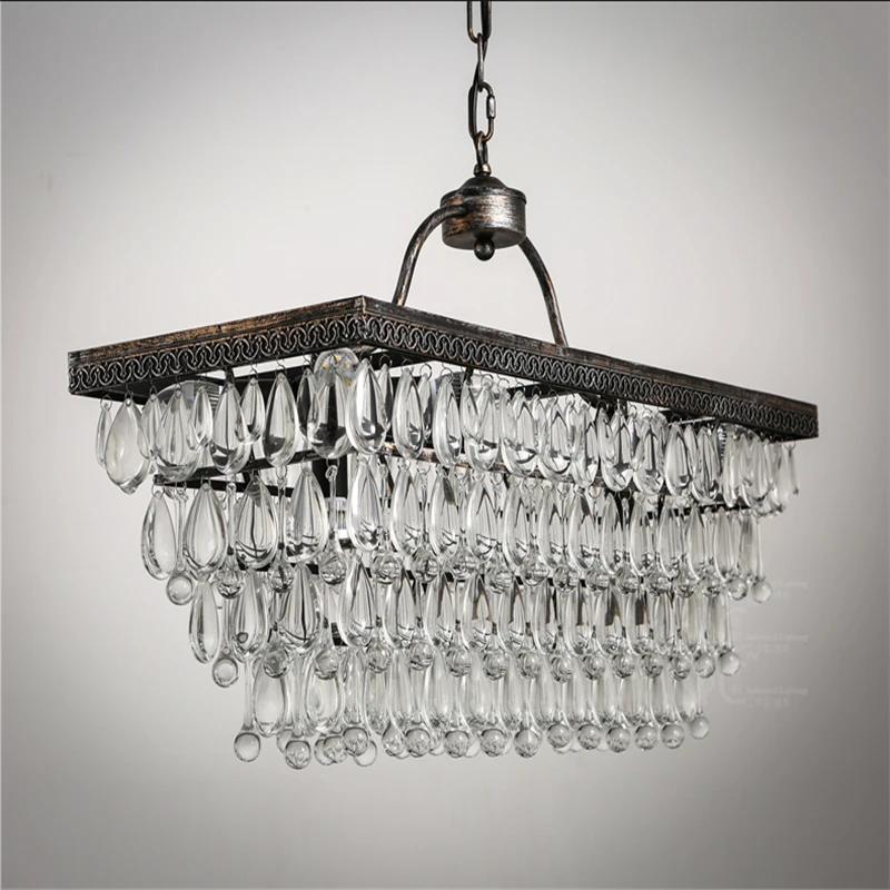 Northern Europe Creative Style Vintage Rectangle Crystal Pendant Lamp Parlor Lamp Dining Room Luxry Crystal Decor Chandelieri