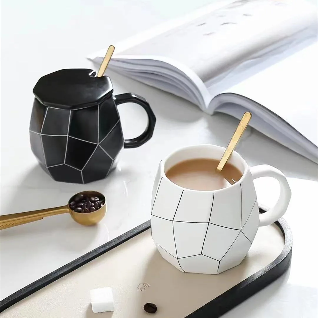 Black White Line Ceramics Cup Geometry Originality Office Bring Cover Coffe Pattern Marc Coffee Travel Mug Milk Water Drink