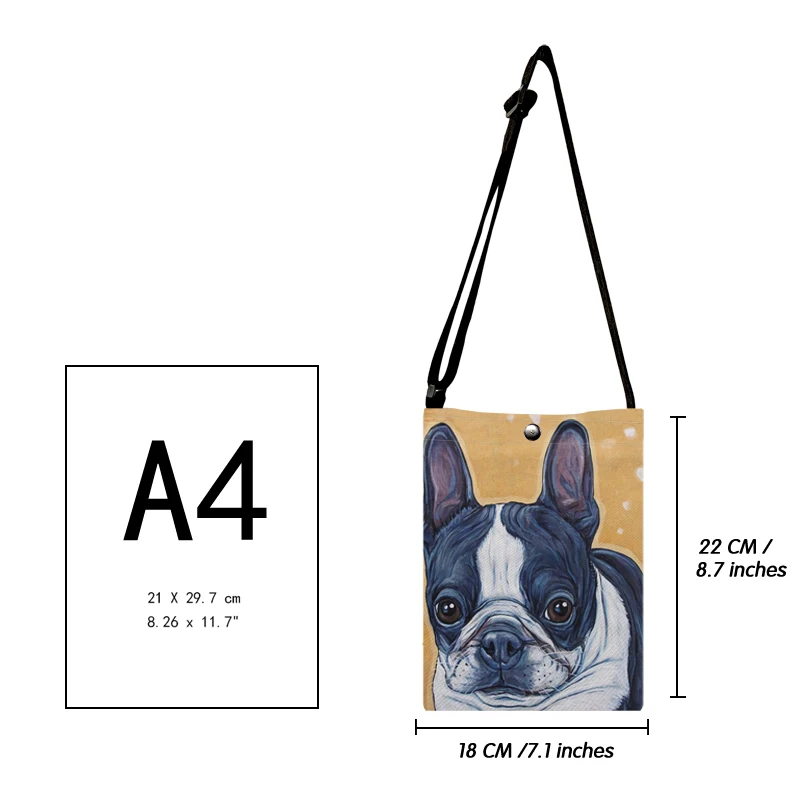 Oil Painting Dog Artwork Crossbody Canvas Shoulder Bag Small Tote Bags Pouch Bulldog Terrier Schnauzer Print Women Handbags