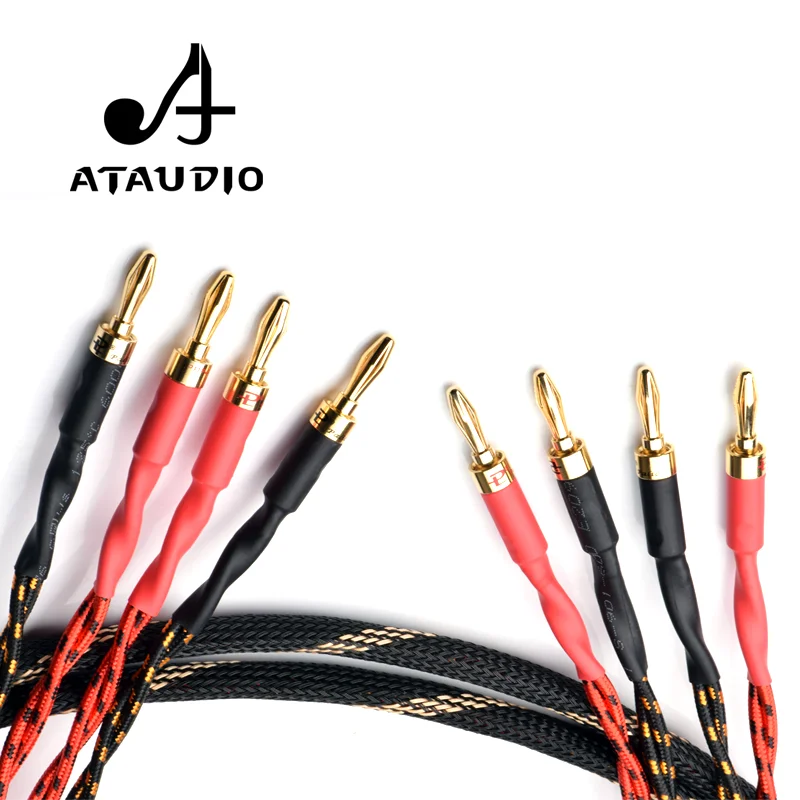 ATAUDIO 1 para głośnik Hi-Fi kabel wysokiej jakości 4N OFC Subwoofer wtyki bananowe kabel głośnikowy do wzmacniacza dźwięku