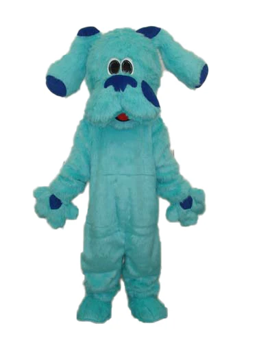 Design de moda cabelo longo azul cão mascote traje adulto festa de aniversário fantasia vestido halloween cosplay roupas de natal