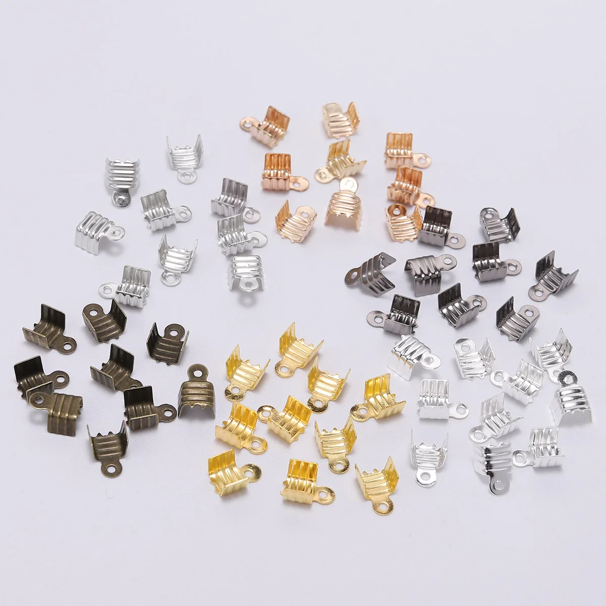 200 pcs/lot Metal End Caps End Clasps Leather Cord Crimp Bead Connectors For Jewelry Making Findings DIY Accessories Supplies