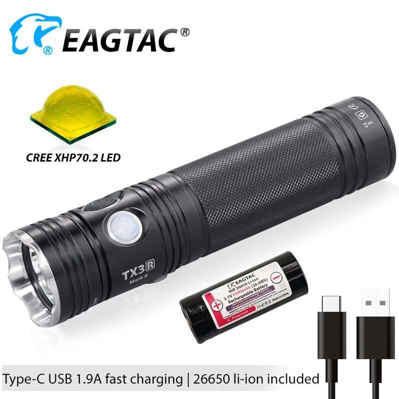 

EAGTAC TX3G Pro 26650 Battery USB Rechargeable LED Flashlight Ultra-Bright-Torch Hunting SFT40 LED Powerful Side Switch