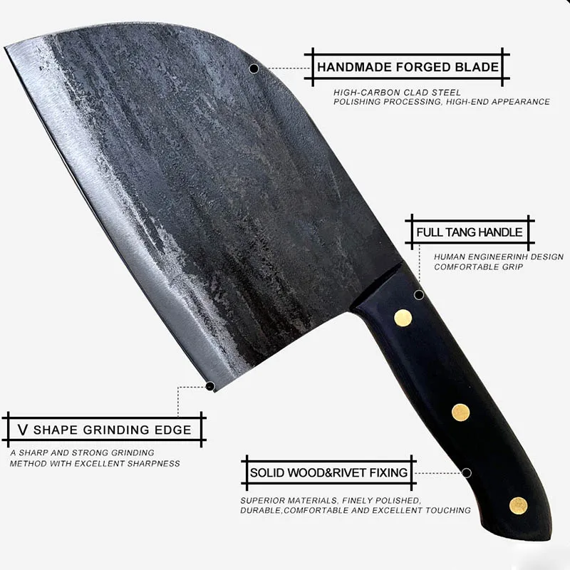 7\'\' Handmade Forged Chef Knife Clad Steel Forged Chinese Cleaver Professional Kitchen Chef Knives Vegetable Meat Cutting Tools