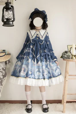 Sommer lolita kleid japanischen kawaii mädchen stern bowknot druck viktorianischen kleid tee party gothic lolita op tee party loli cos