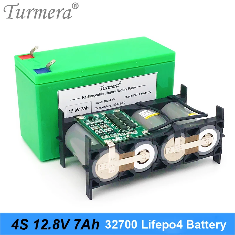 32700 Lifepo4 Battery Pack 4S1P 12.8V 7Ah with 4S 40A Balanced BMS for Electric Boat and Uninterrupted Power Supply 12V Turmera