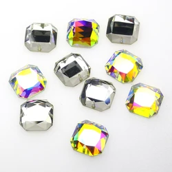 Junjiao Square Octagon flat back glass rhinestone with 2 holes sewn on stone AB color accessories for dress