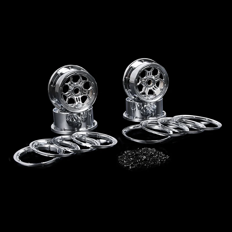 Chrome Front Rear Wheel Hub with Beadlock Set for 1/5 ROFUN ROVAN LT KM X2 LOSI 5IVE T Rc Car Racing Toys Parts