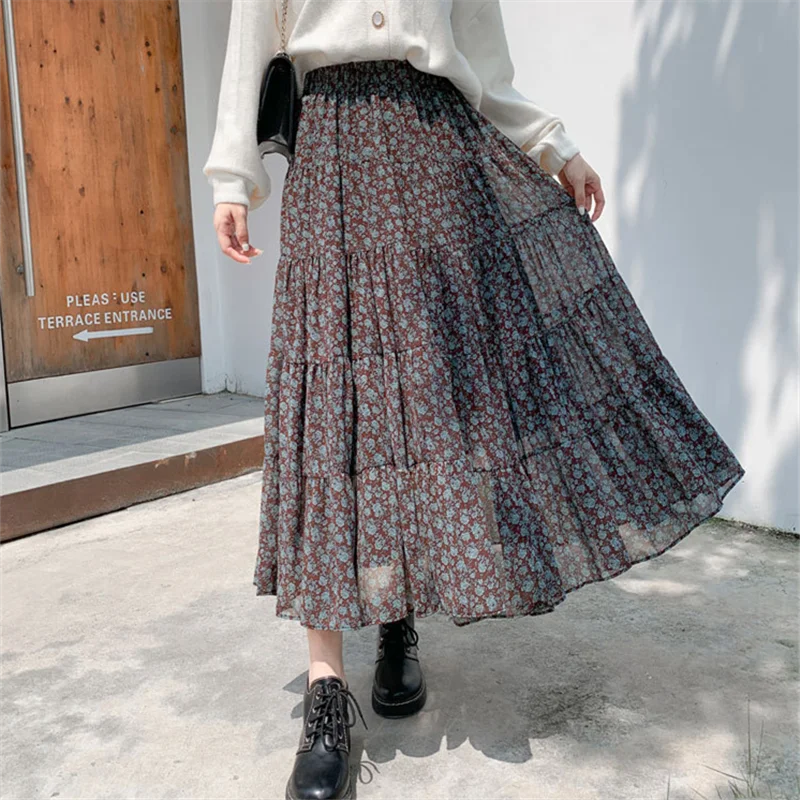 

2024 Spring & Summer New Arrival Solid Color Floral Skirt A-line High Waist Skirt Chiffon Mid-length Skirt Free Shipping